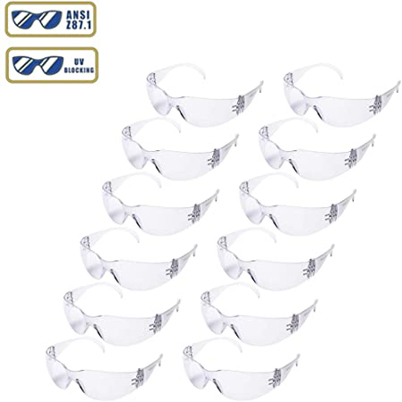 Golden Scute ANSI Z87.1 Safety Glasses with UV Blocking Impact Protection Splash-Proof Polycarbonate Clear Lenses 12pair / Box