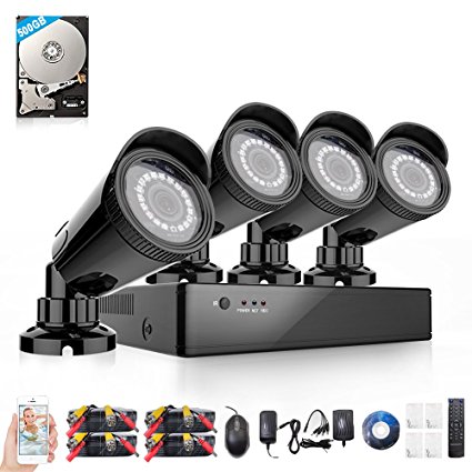 ELECCTV 4 Channel 1080H DVR AHD Security Camera System with 4x HD 2000TVL 2.0MP Waterproof Night vision Surveillance Cameras, Including 500GB Hard Drive