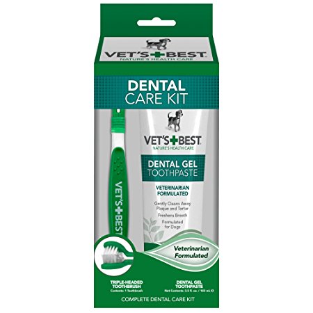 Vets Best Enzymatic Plaque & Tartar Fighting Dental Care Toothpaste and Toothbrush Kit for Dogs