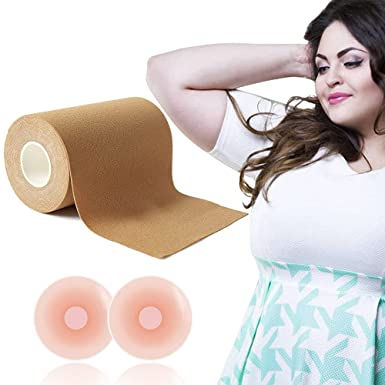 Boob Tape, Breast Lift Tape 4 inch Wide, Boobytape for Lift Large Plus Size Heavy Breast,Adhesive Bra Tape,Body Shaping Tape Chest Support.Fashion Push up in All Dress (Nude A)