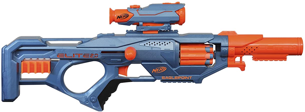 NERF Elite 2.0 Eaglepoint RD-8 Blaster -- 8-Dart Drum, Detachable Scope and Barrel, 16 Official Elite Darts, Bolt Action