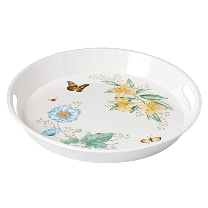 Lenox 865999 Butterfly Meadow Melamine Round Handled Tray, Large, Multicolor