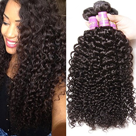 3 Bundles Brazilian Curly Virgin Hair Weave Unprocessed Human Hair Extensions Natural Color Can Be Dyed and Bleached Tangle Free (18 20 22inches)