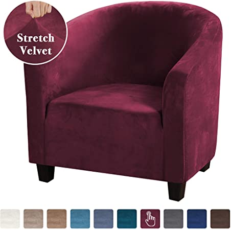 High Stretch Sofa Cover Velvet Tub Chair Cover Skid Resistance Furniture Protector Stretch Fabric Super Soft Couch Slipcover (1 Pack, Burgundy)