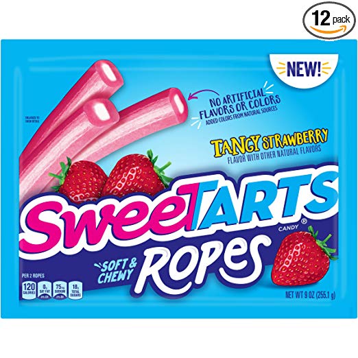 SweeTARTS Tangy Strawberry Ropes Soft & Chewy Candy, 9 Ounce (Pack of 12)