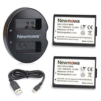 Newmowa LP-E10 Replacement Battery (2 Pack) and Dual USB Charger for for Canon LP-E10 and Canon Eos Rebel T3, T5, T6, Kiss X50, Kiss X70, Eos 1100D, Eos 1200D, Eos 1300D Digital Camera