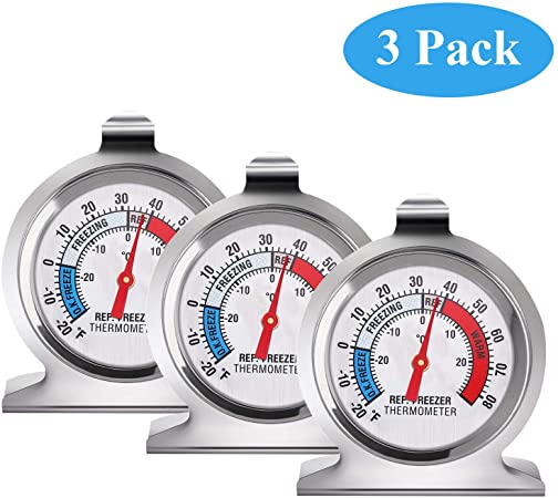 SLKIJDHFB Refrigerator Thermometer Classic Fridge Thermometer Large Dial with Red Indicator Thermometer for Freezer Refrigerator Cooler 3 Pack