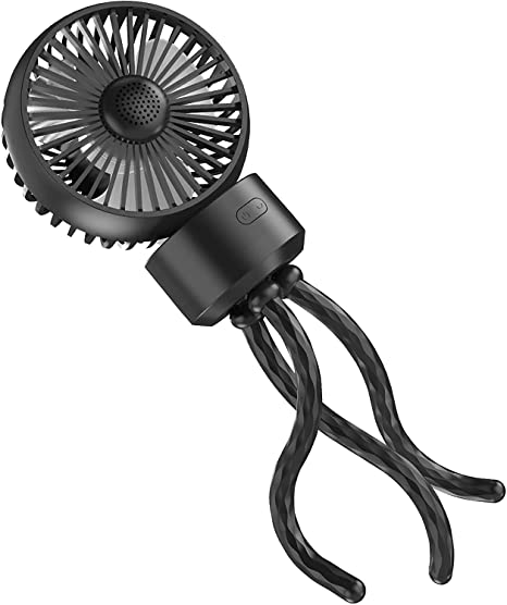 2022 Updated Auto Oscillating Stroller Fan, Portable Fan - 4500 mAh Rechargeable Battery Operated Fan, Small USB Fan Handheld Personal Fan, 3 Speeds Powerful Airflow for Stroller, Crib, Bike, Treadmill, Desktop