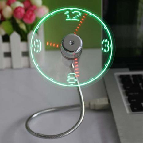 VANKER 1Pc USB LED Fan Clock Office Desk Gadget With Adjustable Flexible Gooseneck