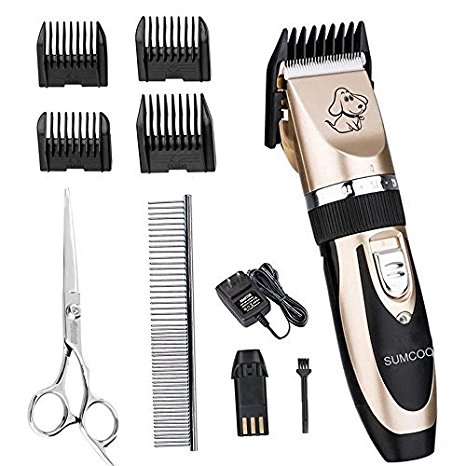 SUMCOO Rechargeable Cordless Pet Cat And Dog Grooming Clippers, Pet Cat and Dog Hair Clippers and Trimmer With 4 Comb Attachment (clipper-1 blade)