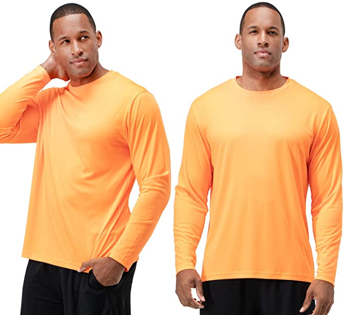 DEVOPS Men's 2 Pack UPF 50  Sun Protection Long Sleeve Dri Fit Fishing Hiking Running Workout T-Shirts