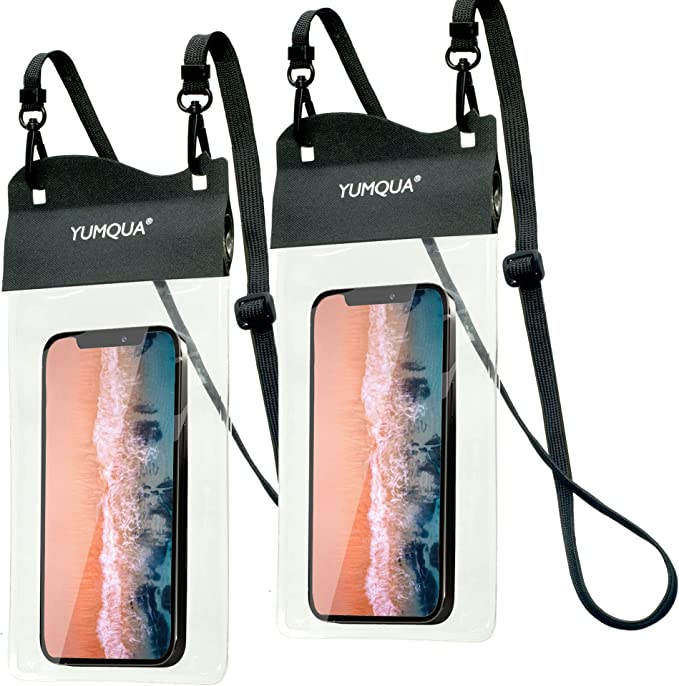 YUMQUA Waterproof Phone Pouch 2 Pack, [Up to 7.5"] IPX8 Waterproof Cell Phone Case Dry Bag Compatible with iPhone 14 13 12 11 Pro Max/XR/8 Plus, Galaxy S20  S10, Pixel 4 XL, Black