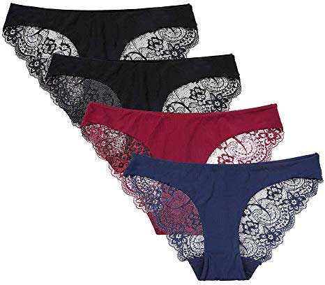 beautyin Women's Lace Back Underwear Bikini Cheeky Tangas Lace Panties Pack