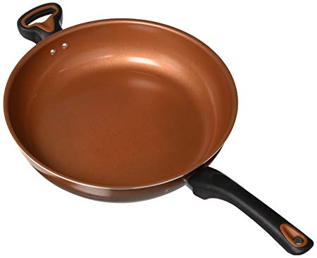 Farberware 10357 Glide Deep Nonstick Frying Pan / Fry Pan / Skillet with Helper Handle - 12 Inch, Brown