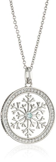 Platinum-Plated Swarovski Zirconia Frosty Mint Snowflake in Round Pendant Necklace, 16" 2" Extender