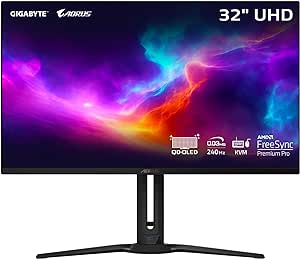 GIGABYTE - AORUS FO32U2-32" QD OLED Gaming Monitor - UHD 3840x2160-240Hz - 0.03ms GTG - AMD FreeSync Premium Pro - Type C KVM - HDMI, DP, Type C - Height Adjustable - Black