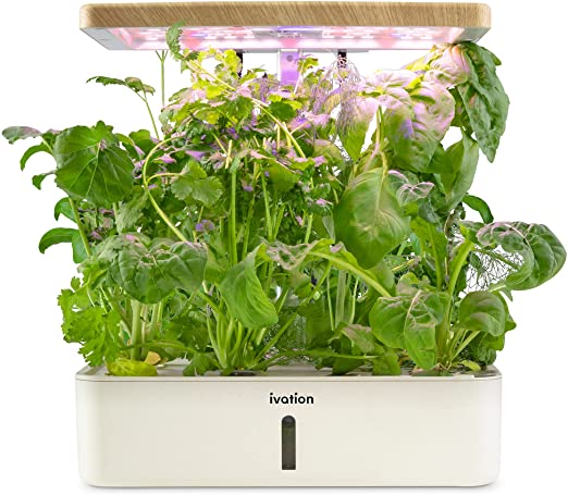 Ivation 12-Pod Indoor Herb Garden Kit, Hydroponic Germination System with Adjustable LED Lamp, Bamboo Planter Baskets, Circulation Pump & Nutrient Powders, Starter Kit for Plants, Vegetables & Fruits