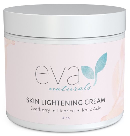 Skin Lightening Cream by Eva Naturals (4 oz) - Hyperpigmentation Cream for Dark Spots on Face and Neck - Helps Boost Collagen Production and Brighten Complexion - With Bearberry, Licorice, Kojic Acid