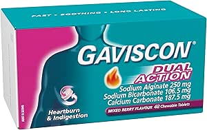 Gaviscon Dual Action Chewable Tablets Heartburn and Indigestion Relief Mixed Berry 48 Pack