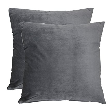 ZXKE Cushion Covers Solid Color Velvet Home Decorative Throw Pillow Cases Square 18" X 18" (Gray 2 pieces)