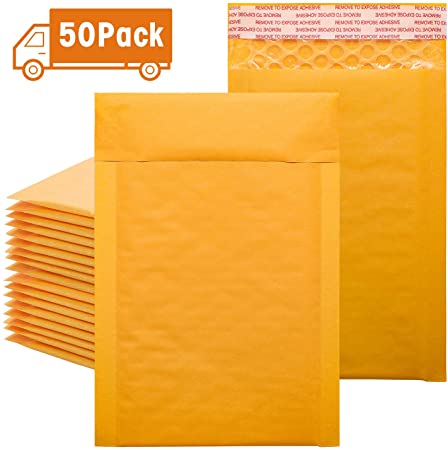 Metronic 4x8 Kraft Bubble Mailers 50 Pack Padded Envelopes #000 Bubble Lined Kraft Envelope Mailer Self Seal in Yellow
