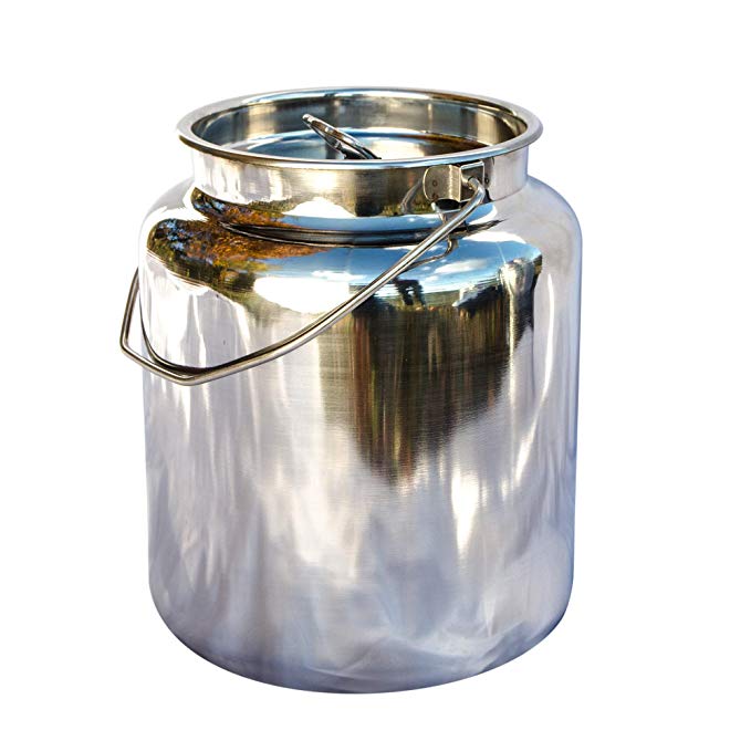 15 Qt Milk Can Tote, Stainless Steel with Lid and Handle 4 Gallon