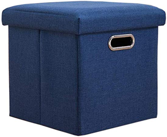 Lihio Folding Storage Ottoman Cube Foot Rest Stool Storage Seat Foldable Storage Boxes Hollow Design Padded with Memory Foam Lid Sofa Bed for Space Saving 11.8x11.8x11.8 Inch,Navy