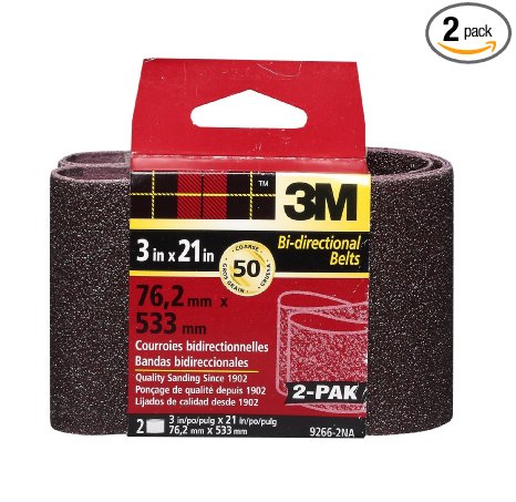 3M 9266NA Heavy Duty Power Sanding Belts - Coarse 50g, 3-Inch by 21-Inch 2-pack