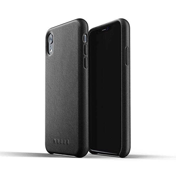 Mujjo Full Leather Case for iPhone Xr | Premium Genuine Leather, Natural Aging Effect | Super Slim, Leather Wrapped Profile, Wireless Charging (Black)