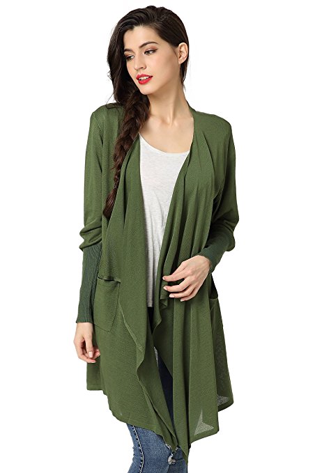 Abollria Cardigans for Women Lightweight Long Sleeve Open Front Midi Long Spring Cardigan with Pockets