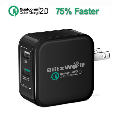 Quick Charge 20 Wall ChargerBlitzWolf QC2024A 30W Dual Port USB Charger with Qualcomm Certified for iPhone 66S PlusSamsung Galaxy S6etcBlack