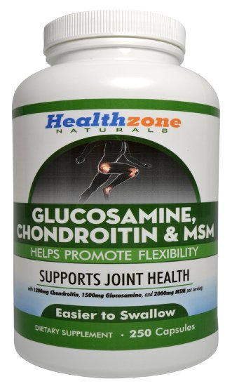 Glucosamine Chondroitin MSM Joint Support Health Supplement - Relieve Knee Hip Finger Wrist Elbow Shoulder Lower Back Joint Pain and Sore Knees - 1500 mg Glucosamine Sulfate - 250 Capsules