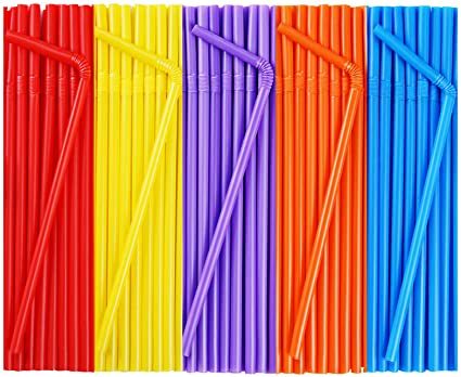 CVNDKN 500 Pcs Colorful Flexible Disposable Plastic Drinking Straws.(0.23'' diameter and 7.7" long)