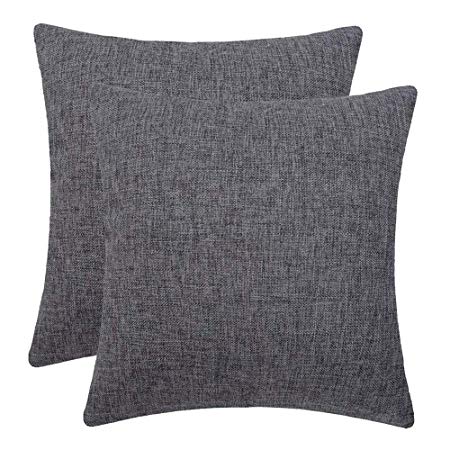 Jepeak Comfy Throw Pillow Covers Cushion Cases Pack of 2 Cotton Linen Farmhouse Modern Decorative Solid Square Pillow Cases for Couch Sofa Bed (Charcoal Grey with Purple Tinges, 20 x 20 Inches)