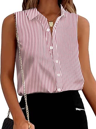 Zeagoo Women's Sleeveless Button Down Shirts Blouses Solid Casual Loose V Neck Tank Tops for Work S-XXL