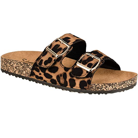 CLOVERLY Comfort Low Easy Slip On Sandal – Casual Cork Footbed Platform Sandal Flat – Trendy Open Toe Slide Sandal Shoes