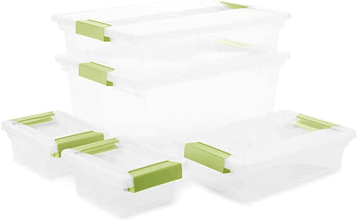 Sterilite Clear Clip Box Plastic Stackable Storage Container Bins Set with Latching Lid (5 Pack)