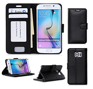 Samsung Galaxy S6 Edge Wallet Case Cover, FYY® [Executive Wallet Kickstand] Premium Leather Flip Case Stand Cover with Card Slots and Note Holder for Samsung Galaxy S6 Edge Black