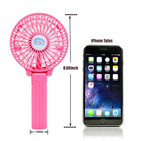 FIGROL Mini Portable and Handheld USB Fan,with Battery Recharge and Metal Clip,3speeds Adjustable(pink)