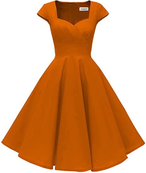 Hanpceirs Women's Cap Sleeves 1950s Retro Vintage Cocktail Swing Dresses with Pocket