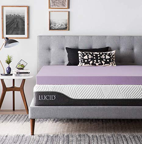 LUCID 4 Inch Lavender Infused Memory Foam Mattress Topper - Ventilated Design - Twin Size