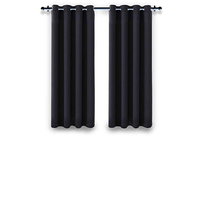 MASVIS Blackout Curtains Curtain Super Soft Thermal Insulated Grommet Draperies Room darkening Window Treatment Eyelet Curtain for Livingroom Bedroom,2 panels (W46 X L54 Inch, Black)