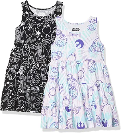 Amazon Brand - Spotted Zebra Girl's Disney Star Wars Marvel Frozen Princess Knit Sleeveless Tiered Dresses