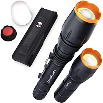DanForce LED Tactical Flashlight Kit- 700 Lumen Super Bright Flashlight & 480 Lumen Small Flashlight, Holster, 3 Rechargeable Power Cell, Lantern, Red Light For Indoor & Outdoor Camping.