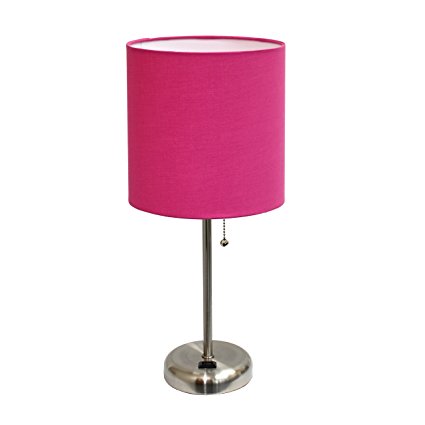 Limelights LT2024-PNK Stick Lamp with Charging Outlet and Fabric Shade, Pink