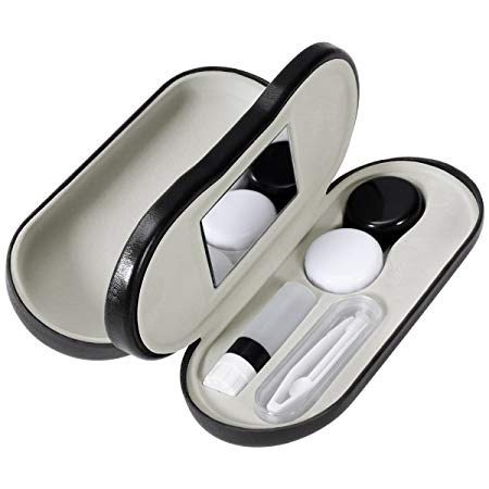 ROSENICE Contact Lens Case - 2 in 1 Double Sided Portable Glasses Case - Leakproof Design - Tweezers and Applicator Included - Perfect for Home Travel