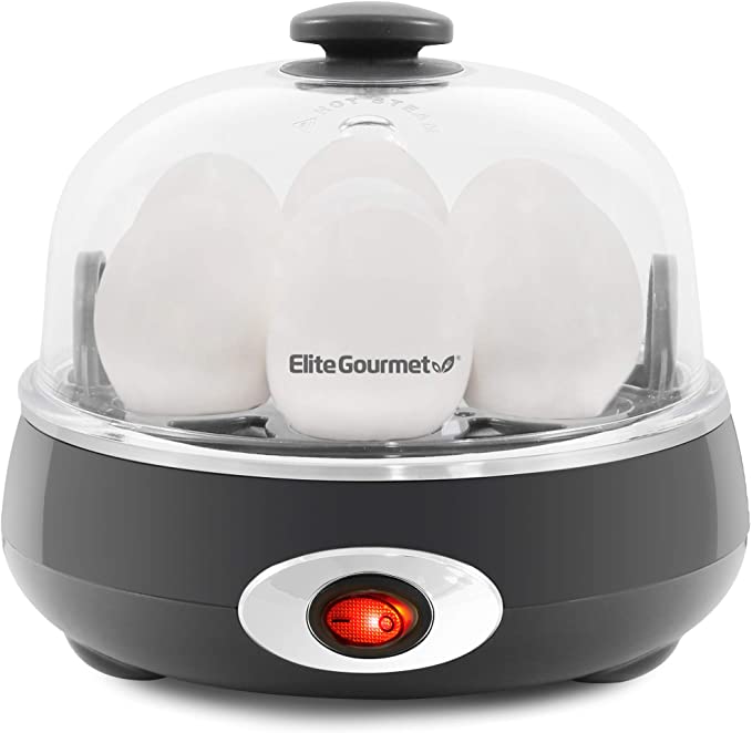 Elite Gourmet EGC007CHC Easy Electric 7 Egg Capacity Cooker, Poacher, Omelet Maker, Scrambled, Soft, Medium, Hard Boiled with Auto Shut-Off and Buzzer, BPA Free, Charcoal Grey