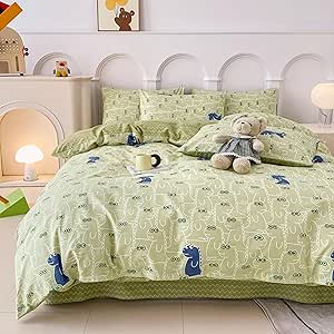 MorroMorn Twin Duvet Cover Cotton for All Seasons, 3 PCS Bed Set Cute Bedding Sets, 1 Comforter Cover 2 Pillow Cases, Soft Breathable for Boys Kids Teen Dorm Preppy College (Dinosaur, Twin/Twin XL)