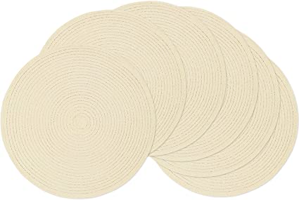SHACOS Round Braided Placemats Set of 6 Round Table Mats for Dining Tables 15 inch (Cream, 6)