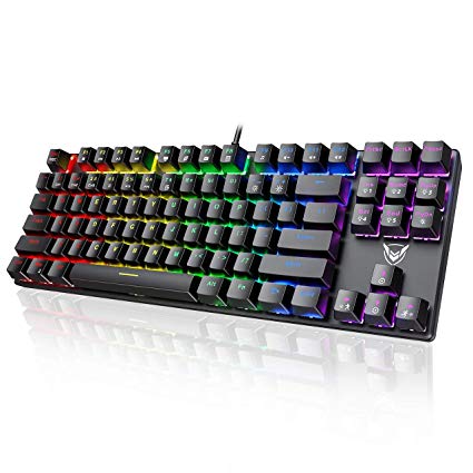 Mechanical Gaming Keyboard, PICTEK Blue Switch Mechanical Keyboard Wired with 87 Keys Full Anti-ghosting, Customizable LED Backlit Ideal for Gamer, Typist etc